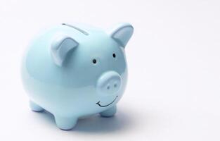 Piggy bank isolated on white background. View from above. photo