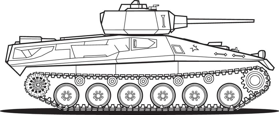 Dynamic Battle Tank Coloring Page Bold Black Outline Illustration for Creative Fun