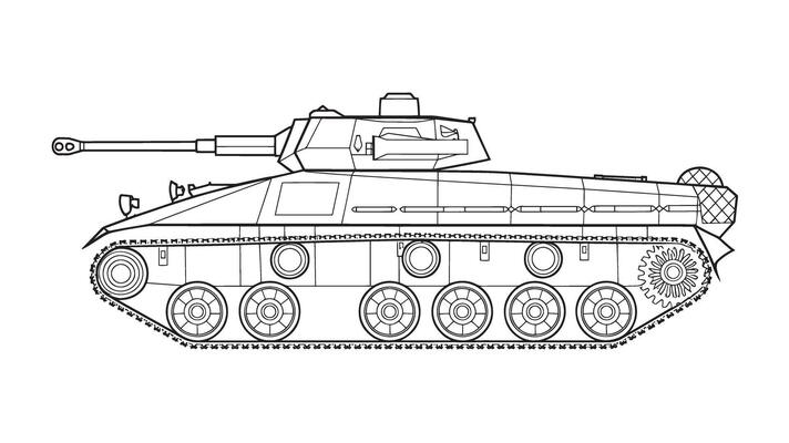 Armored fighting vehicle. A battle tank Coloring Page. detailed illustration isolated on white background.