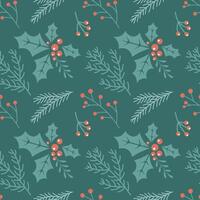 Christmas seamless pattern with holly berry branches and pine cones. Christmas background. vector