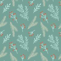 Seamless pattern with Christmas tree branches and rowan berries. Christmas Illustration. vector