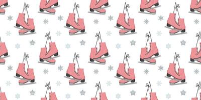 Winter seamless pattern with figure skates and snowflakes. Christmas background, holiday print vector
