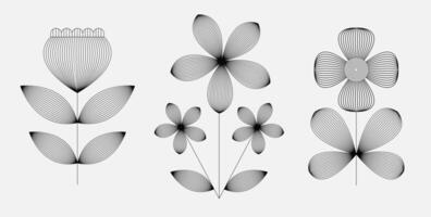 Boho simple geometric branch and flowers logo. Botanic outline design elements in vintage style. vector