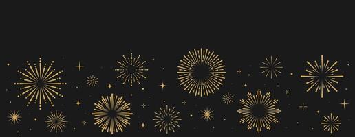 Abstract burst gold pattern fireworks. Art deco star shaped firework on black background with rays and trails. Vintage golden sunburst set. vector
