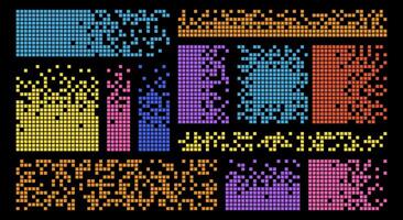 Set of abstract pixelated color rectangle and square. Multicolor geometric shape with broken pixel. Design elements. Dispersed dotted pattern. vector