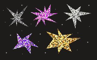 Set of abstract glitter playful shape. Retro spiked circle stickers. Bursting shiny explosion star for celebrate. Design elements vector