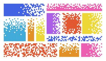 Set of blank pixelated geometric multicolor shape. Colorful broken pixel rectangle. Background for text vector