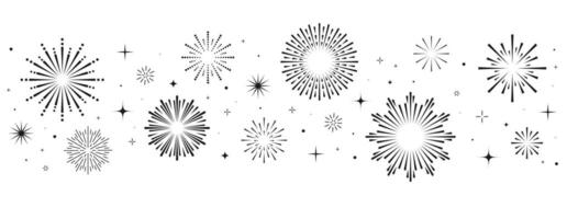Abstract burst black pattern fireworks. Art deco star shaped firework on white background with rays and trails. Vintage golden sunburst set. vector