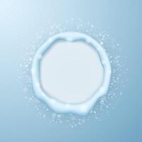 Round festive frame of snow on the background of beautiful snowflakes. vector
