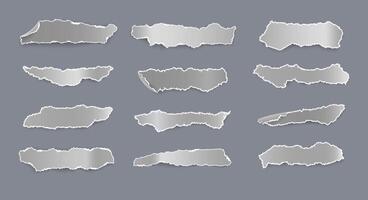 Collection of big set of isolated white torn paper sheets with realistic shadows, design elements of torn realistic paper stripes. vector
