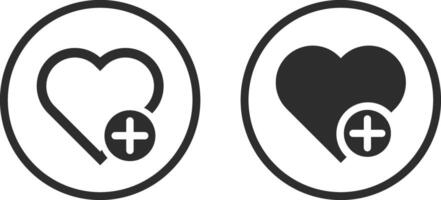 Set of add to wishlist icon. Love with plus symbol. Favorite product concept vector