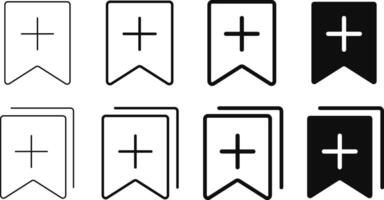 Bookmark with plus mark icon set. market special sale signs. Bookmark browser concept. vector