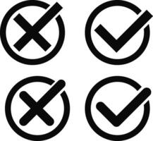 Checkmark and cross mark icon set. Tick mark, cross mark symbol. Approved and reject sign vector