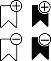 Add and remove bookmark icon set collection. Save sign collection. unsaved icons symbol vector
