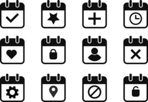 Set of calendar symbols. calender icon with chekmark and plus mark. Schedule icon symbol vector
