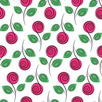 Abstract Roses on stem with leaves and colorful spots by form Seamless Pattern in trendy marker tint. Isolated illustration Wrapping, wallpaper or web promo, banners, greetings or invitations vector