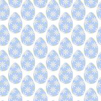 Easter Eggs flowers and abstract stars decorated Seamless Pattern in trendy soft blue. Easter fond. Isolated Illustration wallpaper or web banner, greeting or invitation cards, tag or web promo vector
