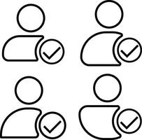 Profile with checkmark icon set. checked user profile. User accept icon symbol. Profile with checkmark icon. vector