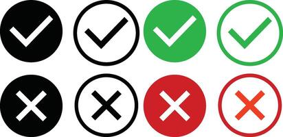check mark icon set. right and wrong buttons. checklist signs. vector