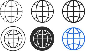web icon set. world web sign. earth globe icons. website icon symbol. Browser globe outline icons vector