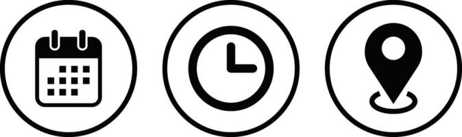 Set of Time, date, address icon . Event elements. pin map location sign symbol. Sign business vector