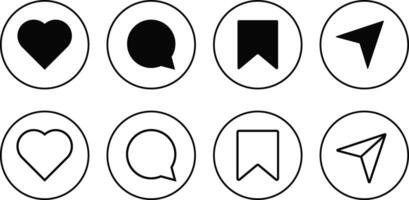Set of Like, comment, share, save icon. Social media symbol. collection. Follow, heart, comment, share app interface vector
