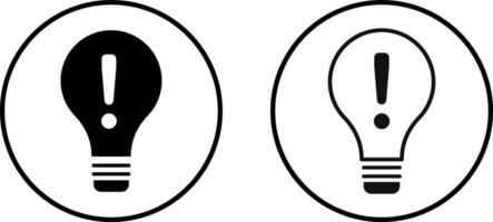 Set of Exclamation mark on light bulb icon. Idea attention sign, solution, thinking concept. Warning concept. exclamation point in light bulb vector
