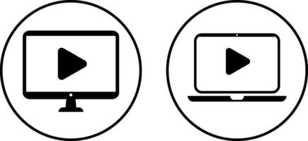 computer, laptop with play icon set. Responsive web design with play icon symbol. Digital device sign. vector