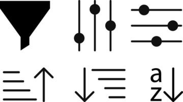 Filter objects icons industry set. smartphone application. Funnel sign. Filters icon button vector