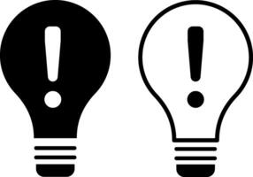 Exclamation mark on light bulb icon set. Light Bulb icon with exclamation mark. Lighting Electric arrows lamp. Idea icon vector