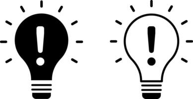 Exclamation mark on light bulb icon set. Light Bulb icon with exclamation mark. Lighting Electric arrows lamp. Idea icon vector