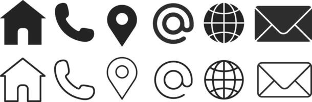 Web icon set. Business card or contact icon set. Home, call, location, website, mail vector