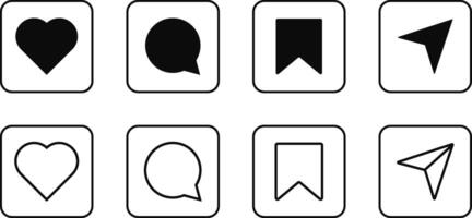 Set of Like, comment, share, save icon. Social media symbol. collection. Follow, heart, comment, share app interface vector