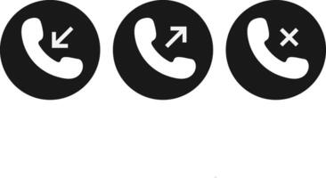 Set of Incoming, outgoing, and missed icon. Telephone call icons symbol . Interface buttons for mobile connection vector