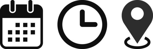 Clock, calendar, location pin icon set. Information sign business concept. Stopwatch timer icon symbol vector