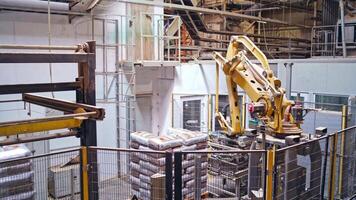Industrial background with robotic equipment. Factory robot machine. Manufacturing production. Futuristic technologies. video