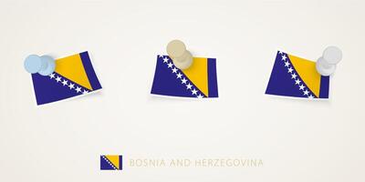 Pinned flag of Bosnia and Herzegovina in different shapes with twisted corners. vector