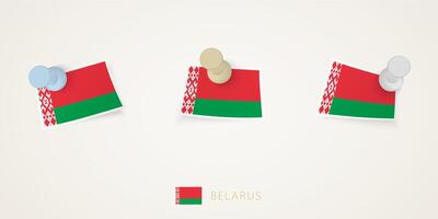 Pinned flag of Belarus in different shapes with twisted corners. vector