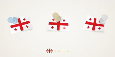 Pinned flag of Georgia in different shapes with twisted corners. vector