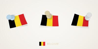 Pinned flag of Belgium in different shapes with twisted corners. vector