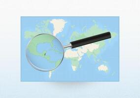Map of the World with a magnifying glass aimed at Belize, searching Belize with loupe. vector