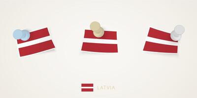 Pinned flag of Latvia in different shapes with twisted corners. vector