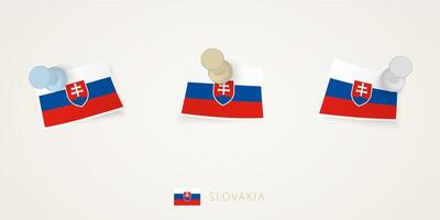 Pinned flag of Slovakia in different shapes with twisted corners. vector