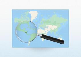 Map of the World with a magnifying glass aimed at Nicaragua, searching Nicaragua with loupe. vector