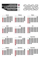 Slovak calendar 2025 with numbers in circles, week starts on Sunday. 2025 with flag of Slovakia. vector