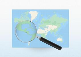 Map of the World with a magnifying glass aimed at El Salvador, searching El Salvador with loupe. vector