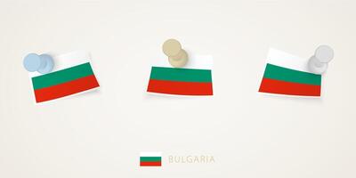 Pinned flag of Bulgaria in different shapes with twisted corners. vector
