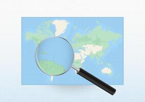 Map of the World with a magnifying glass aimed at Barbados, searching Barbados with loupe. vector