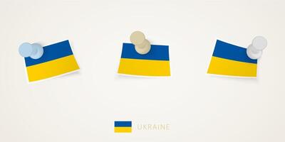 Pinned flag of Ukraine in different shapes with twisted corners. vector