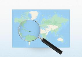 Map of the World with a magnifying glass aimed at Dominican Republic, searching Dominican Republic with loupe. vector